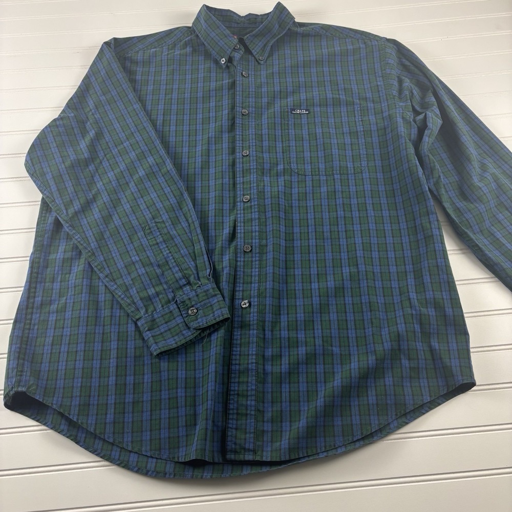 Chaps Ralph Lauren Size XL Button Down Shirt Mens Blue Green‎ Plaid LOGO Preppy